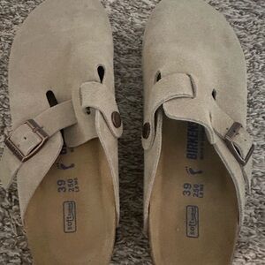 Birkenstock Beige Suede Slip-Ons